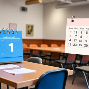 Meeting room set up for Brazos County Commissioners Court