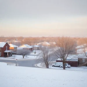 Winter landscape in Bryan-College Station Texas covered in snow