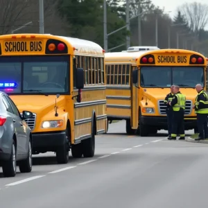 Scene of a College Station ISD school bus after a minor collision