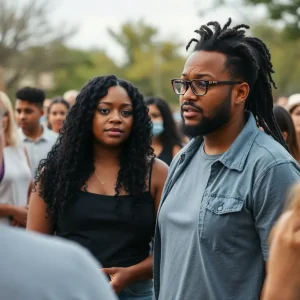 Residents of College Station discussing community safety after recent stabbing incidents.