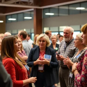 Community members discussing Northgate development plans in College Station.