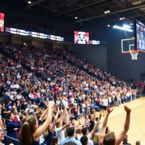 Crowd cheering at Texas A&M women's basketball game