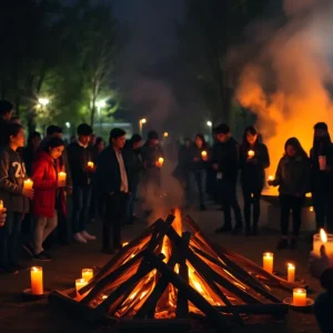 Students gathered around a bonfire in memory of the Bonfire Collapse victims