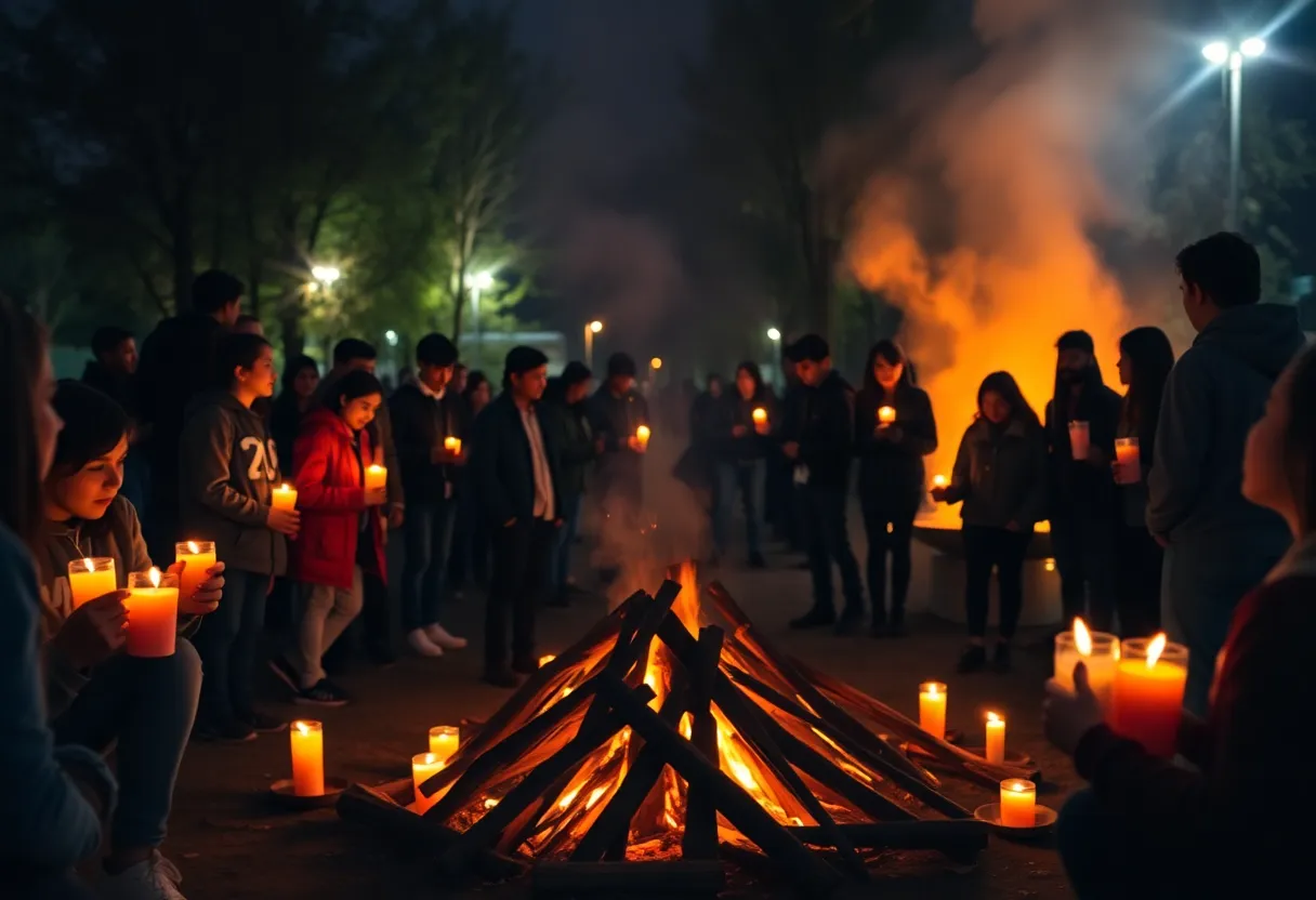 Students gathered around a bonfire in memory of the Bonfire Collapse victims