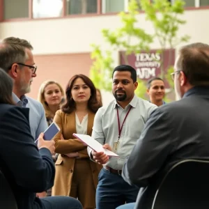 Faculty members discussing travel ban at Texas A&M University