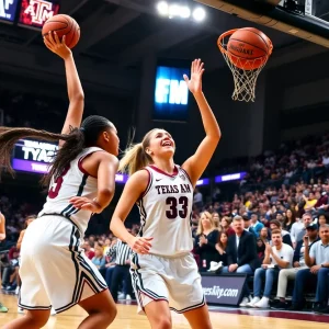 Texas A&M women's basketball team celebrating victory over Kentucky