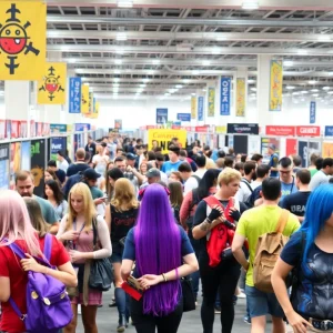 Attendees enjoying the AggieCon convention in College Station, showcasing various forms of nerd culture.