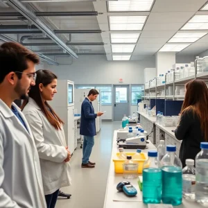 Students participating in biomanufacturing training at a modern facility