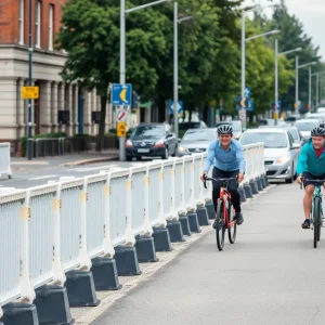 Image of bike safety barriers on George Bush Drive in College Station