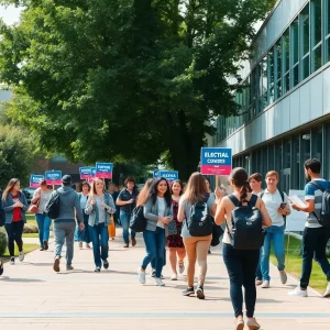 Texas A&M University students participating in SGA election activities