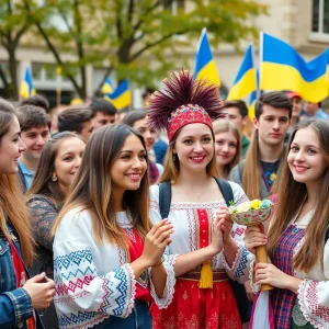 Students celebrating Ukrainian culture at Texas A&M University