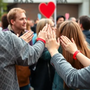 Community members supporting Easton Beardsley's family by wearing wristbands