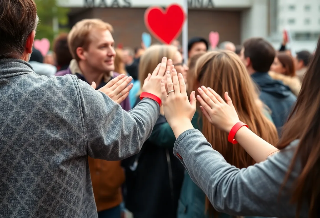 Community members supporting Easton Beardsley's family by wearing wristbands