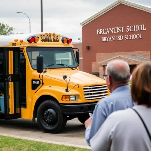 School bus outside Bryan ISD surrounded by concerned parents