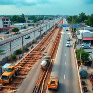 Construction work on Rock Prairie Road in College Station