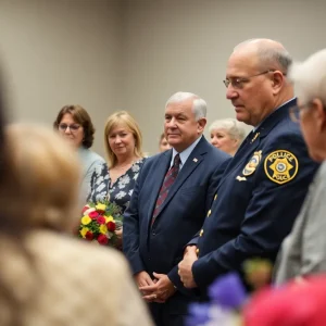 Community members gathered at the retirement ceremony for Officer Brad Smith.