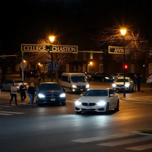 Busy intersection in College Station, Texas, reflecting community atmosphere.