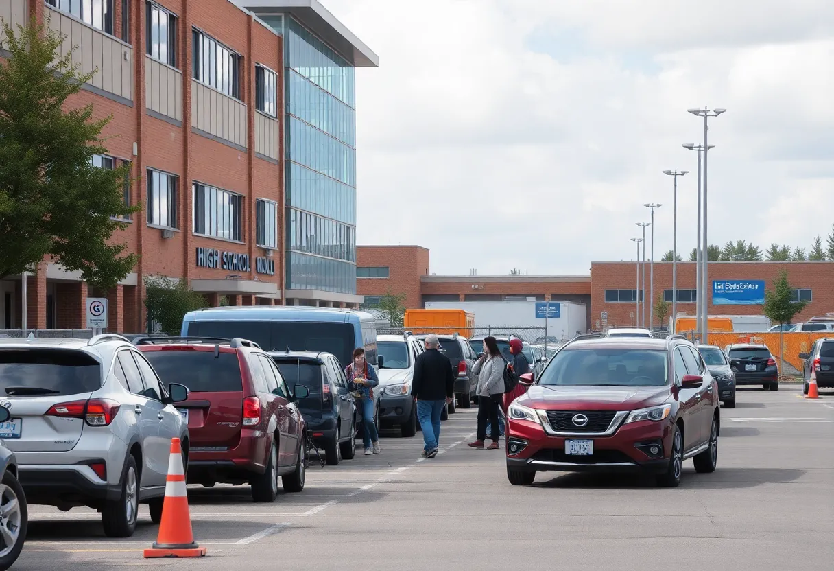 Parking lot at Consolidated High School undergoing changes with construction signs