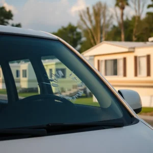 Scene of a mobile home park indicating a recent domestic disturbance.
