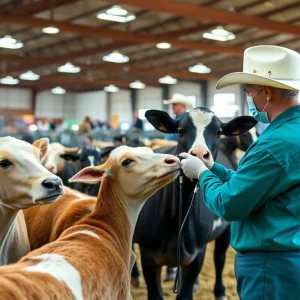 Veterinarians caring for livestock at Houston Livestock Show and Rodeo