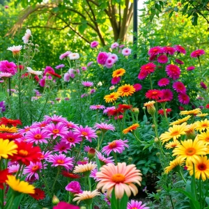 A beautiful garden blooming with vibrant flowers