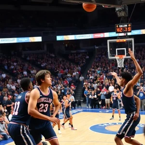 Texas A&M basketball players competing in NCAA tournament game