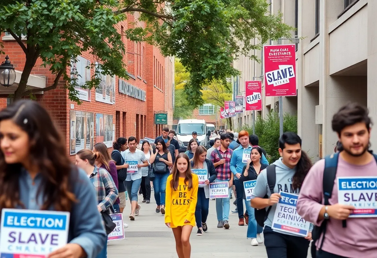 Students actively engaging in election campaigning at Texas A&M University