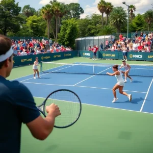 Texas A&M women's tennis team competing in a match