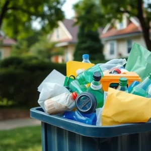 Recycling bin in a College Station neighborhood