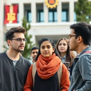 Students discussing visa concerns at Texas A&M University