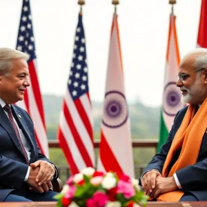 Ceremonial meeting between leaders discussing trade