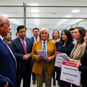 Group of Democratic lawmakers engaging in discussions regarding student detentions