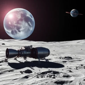 Spacecraft exploring the Moon with Earth in the background