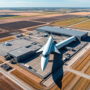 Aerial view of the Texas A&M hypersonic testing range with modern facilities.
