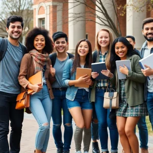 Diverse students celebrating on Texas A&M campus