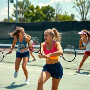 Texas A&M women's tennis team competing against Georgia Bulldogs.