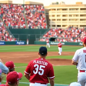 Arkansas Razorbacks baseball players in action during the NCAA tournament.