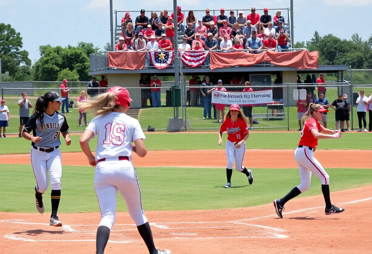 Angelo State University softball team playing during a game