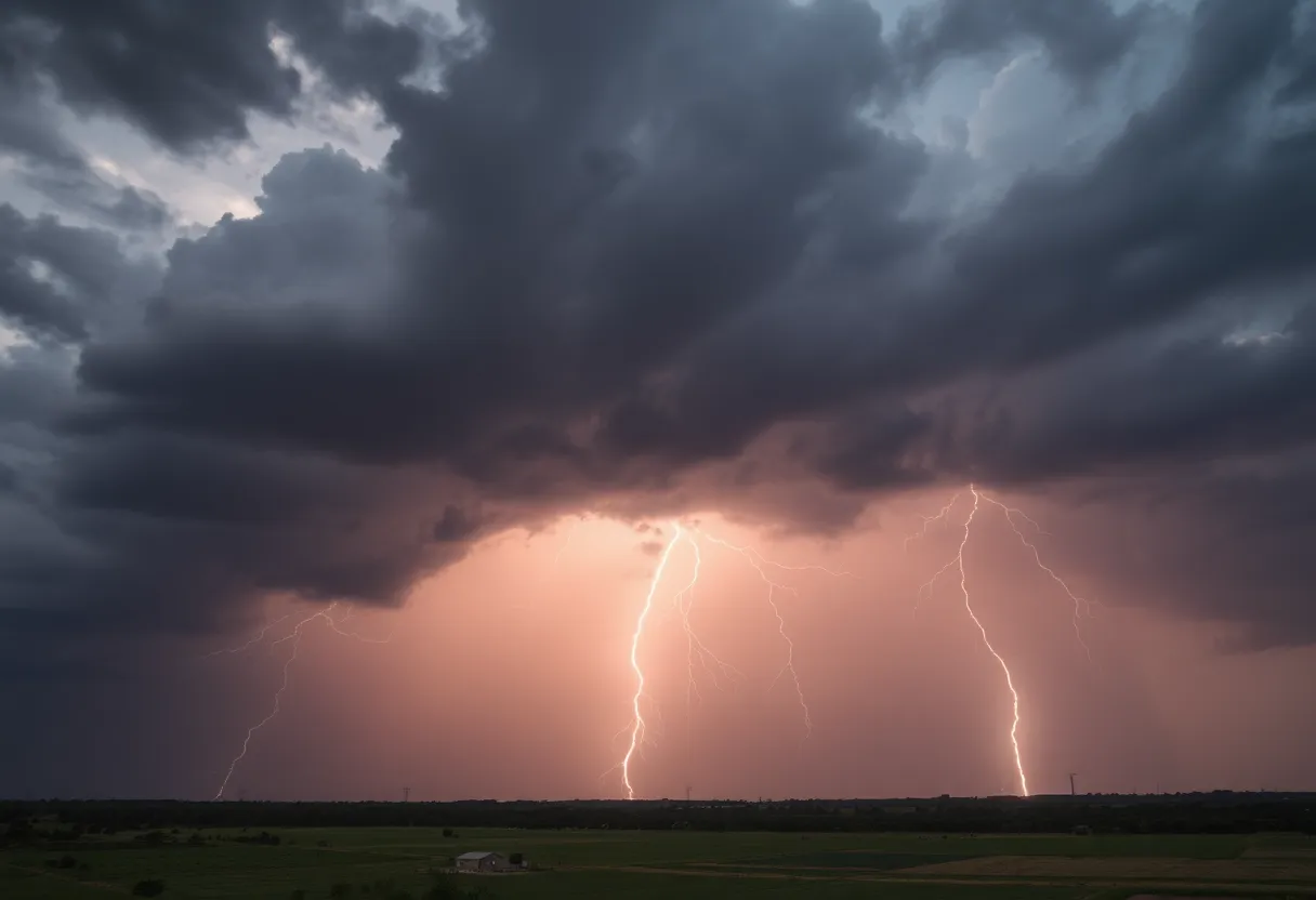 Dark storm clouds and heavy rain in Brazos Valley, Texas