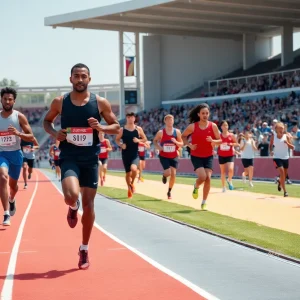 Athletes competing in track and field event at BYU