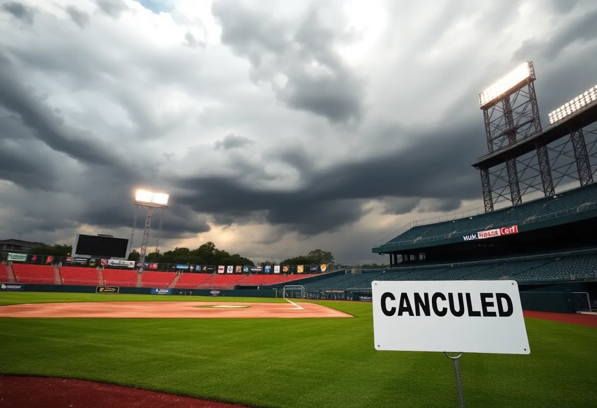 Empty baseball stands at Texas A&M due to weather cancellation