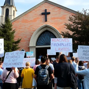 Protesters outside Christland Church advocating for accountability