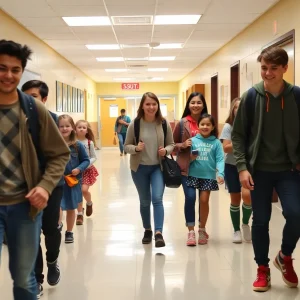 High school seniors revisiting their elementary school