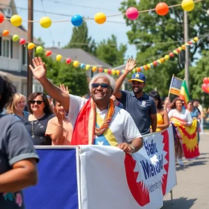 Community members participating in a parade honoring a veteran