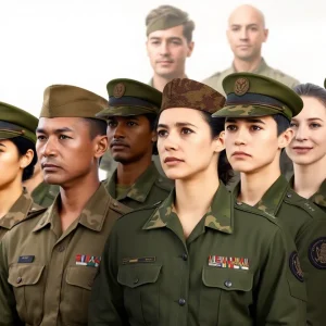 Diverse military personnel representing various gender identities