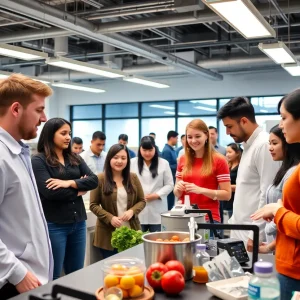Students collaborating in a food science laboratory at Texas A&M University