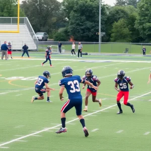Players in action during a high school football game