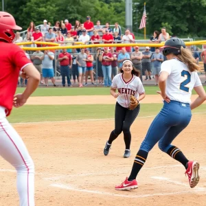Liberty University softball team celebrating a victory during a game.