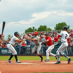 Liberty University baseball team celebrating their win against Texas A&M