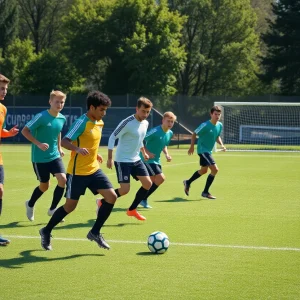 Michigan Panthers players training on the field